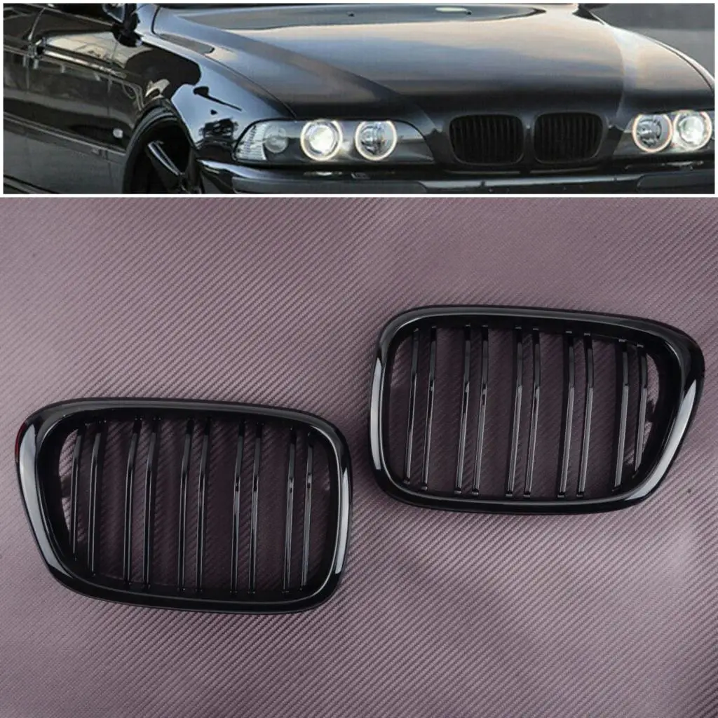 

1 Pair Gloss Black Front Bumper Hood Kidney Grille Twin Bars Dual Slats Fit For BMW E39 525i 528i 530i 540i Facelift 2003-1998