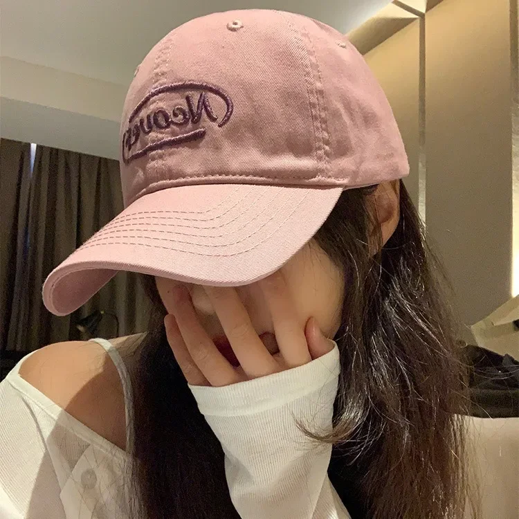 

Letter baseball cap women's spring and summer new versatile big head circumference showing face small sunshade soft top cap