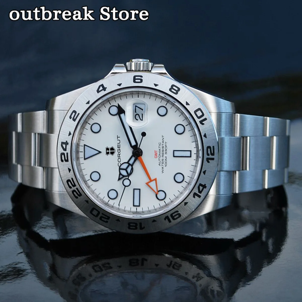 

Corgeut Luxury NH34 Mechanical Wristwatch White Stainless Steel GMT Watch Top Brand Sapphire Glass Men Watches reloj hombre