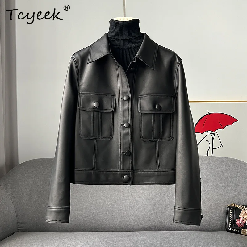 Tcyeek Real Leather Jacket Women Autumn Clothes Natural Sheepskin Coat Woman Black New in Coats Streetwear Jaqueta De Couro
