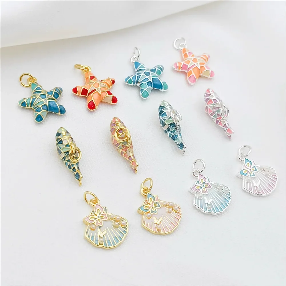 

14k Gold-plated Oil-dripping Whale Starfish Fan Shell Pendant Handmade Diy Bracelet Necklace Accessory