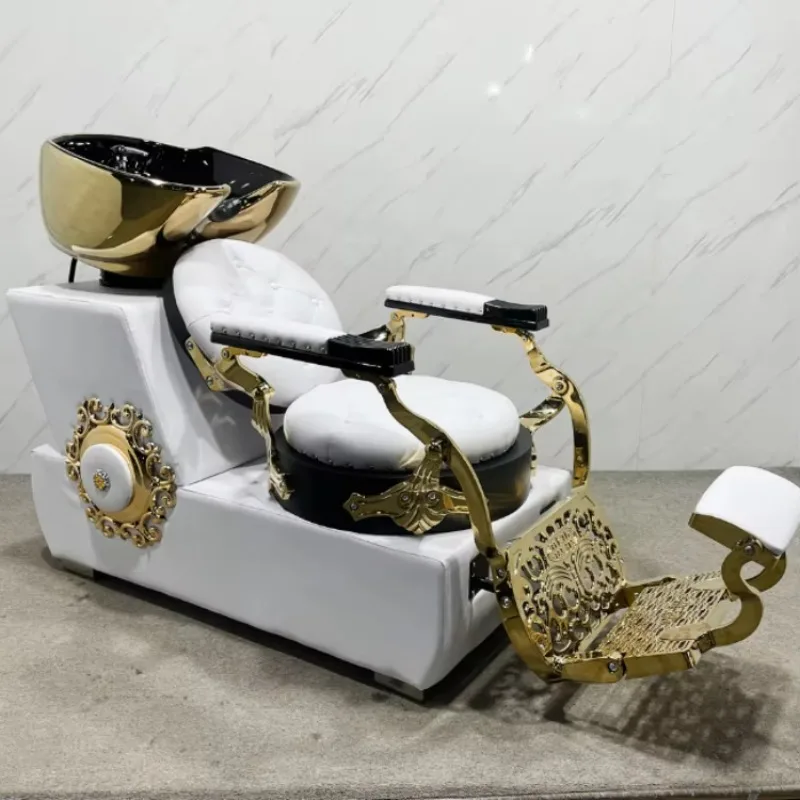 Luxury Modern Salon Furniture Waterproof Eco-Friendly Beauty Salon Hair Spa Shampoo Chair with Shampoo Bed Backwash Unit Bowl