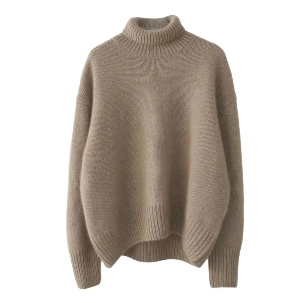 

High Collar Women Jumper Cozy High Collar Knitwear Women's Thickened Pullover Sweater with Long Sleeves Loose Fit Solid Color