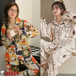 Snoopy Pajamas Long-Sleeved Set Ladies Sleepwear Suit Spring Fall Women's Shirt Home Costume Kawaii Anime Prints Warm Girls Gift