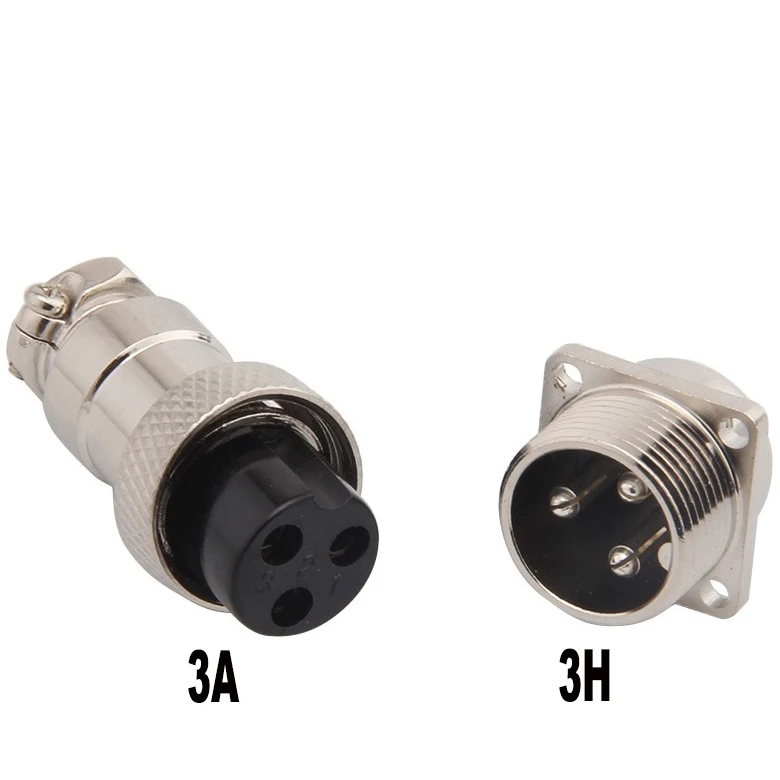 GX16-3-pin aviation plug connector 16M-3A/3H,GX16-3 square flange socket, female direct 12.5MM, male diameter 16MM,