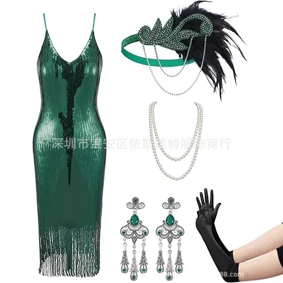 

Платья-хлопушки 1920-х годов для женщин, платье «Великий Гэтсби» с бахромой и пайетками для женщин, аксессуары 20-х годов, костюм ревущего 20-х годов