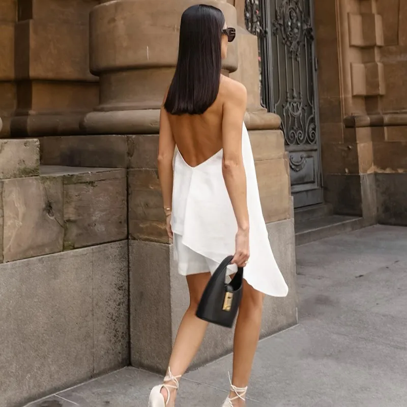 Tuularose カジュアル女性ショーツツーピースシンプルなぶら下げネックバックレストップハイウエストショーツセット女性の夏の新しいショーツセット