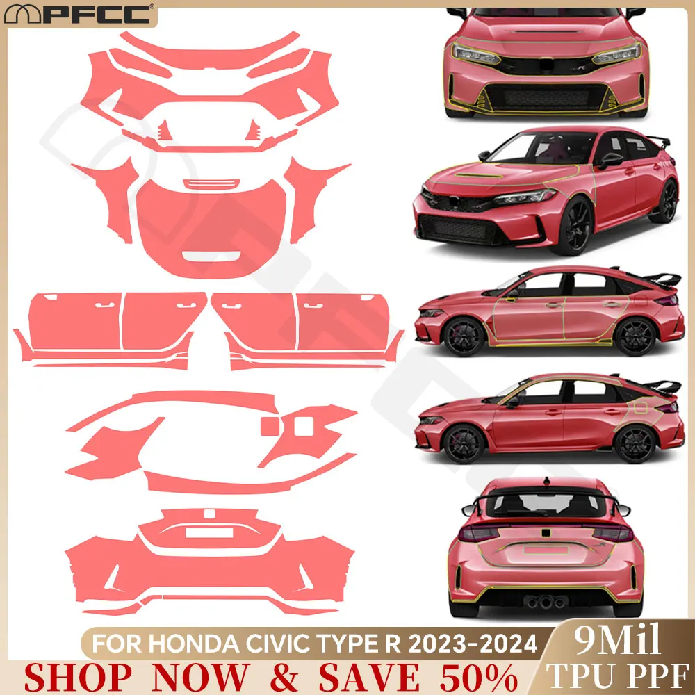 

For Honda Civic Type R 2023 2024 Pre-cut PPF Clear Bra 9Mil TPU Anti-scratch Paint Protection Film Car Body Resistant Cover