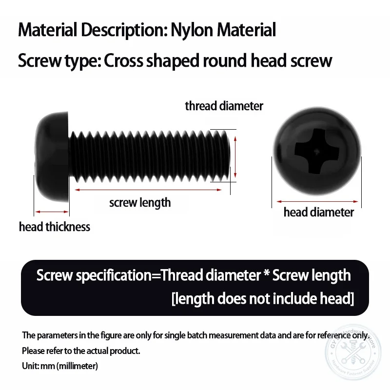 M2 M2.5 M3 M4 M5 M6 M8 Black White Nylon Round Head Screws Plastic Insulated Cross Pan Head Round Screws Bolts Length 4-100mm