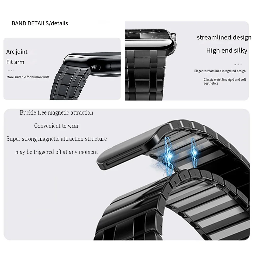 Металлический ремешок для Apple Watch Ultra 2 49 мм 10 9 8 7 6 5 SE Магнитный браслет из нержавеющей стали iWatch 46 мм 42 мм 45 мм 41 мм 44 мм 40 мм