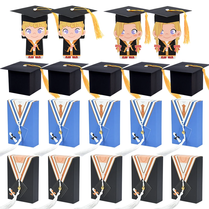 5-10pcs 2023 Graduation Doctor Hat Cap Candy Boxes Congrats GRAD Candy Gifts Packing Box For Celebration Graduation Party Decor