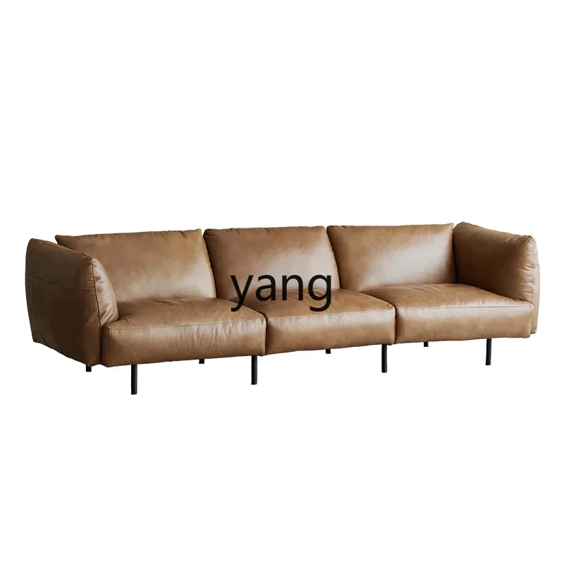 LMMlight luxury modern full leather sofa small apartment living room leather art straight row three-person sofa