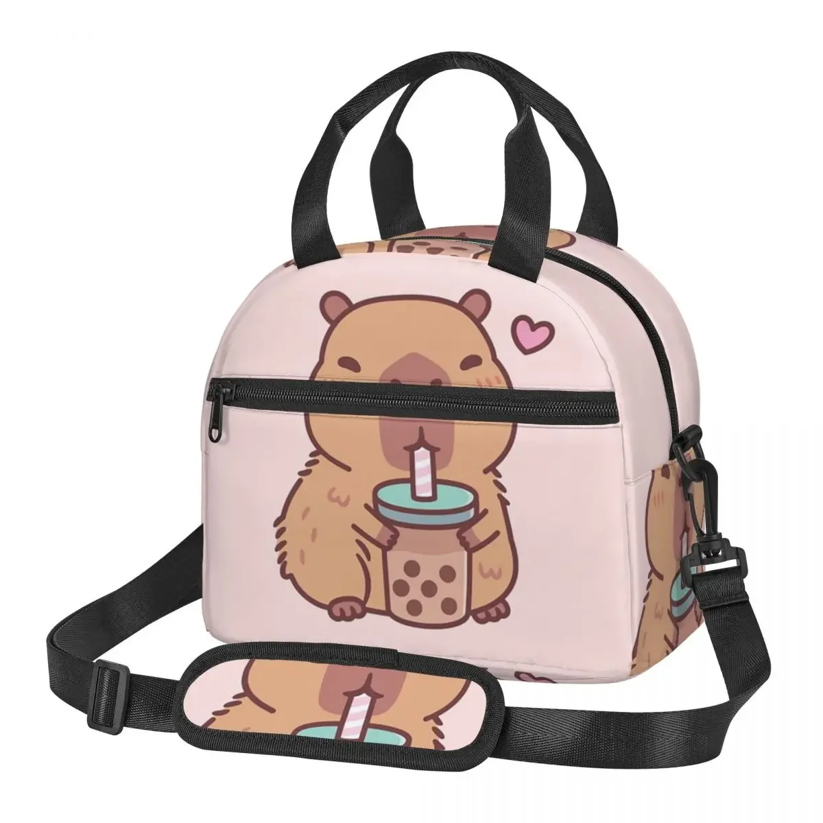 Cute Capybara Loves Drinking Bubble Tea Insulated Lunch Bag for Women Children Portable Food Boxes Thermal Lunch Box Tote