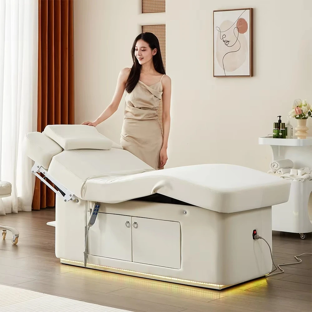 Facial Spa Lash Bed Cosmetic Luxury Modern White Gold Salon Furniture 3 Motor Electric Facial Beauty Massage Bed