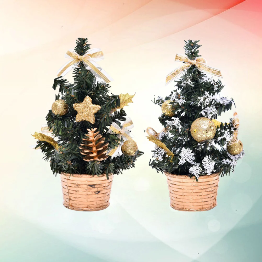 

2Pcs Christmas Decorations Golden Mini Tree 20Cm Realistic Design Holiday Home Decor for Desktop Table Cabinet Chair Christmas
