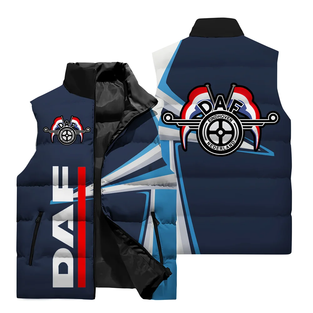 Truck Logo DAF Logo 3D Printed Sleeveless Vest, New Fashionable Standing Neck Zippered Jacket, Motorcycle Cycling Clothing 6XL