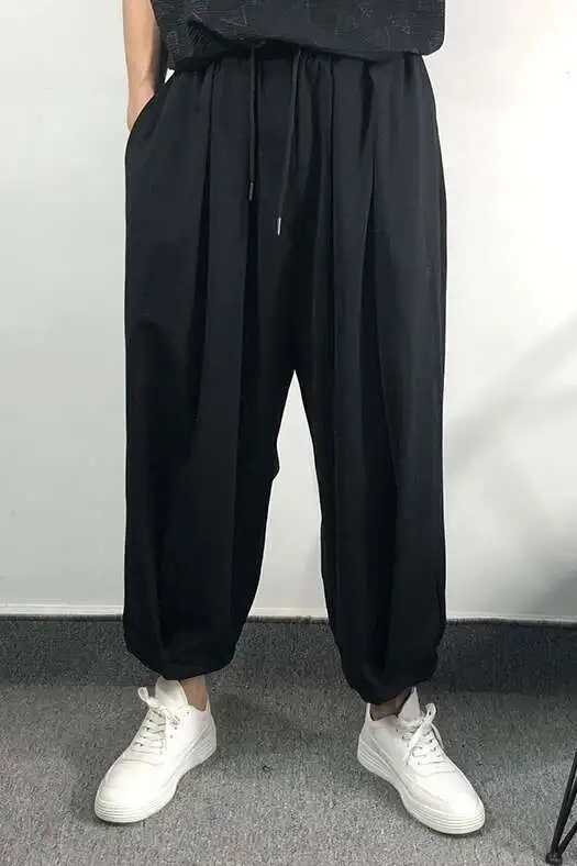 Men's New Pants High Skirt Cross Owen Casual Wear Dark Street Ankle Seak Length Men Japanese Sweatpants Spring Harem Black Pants