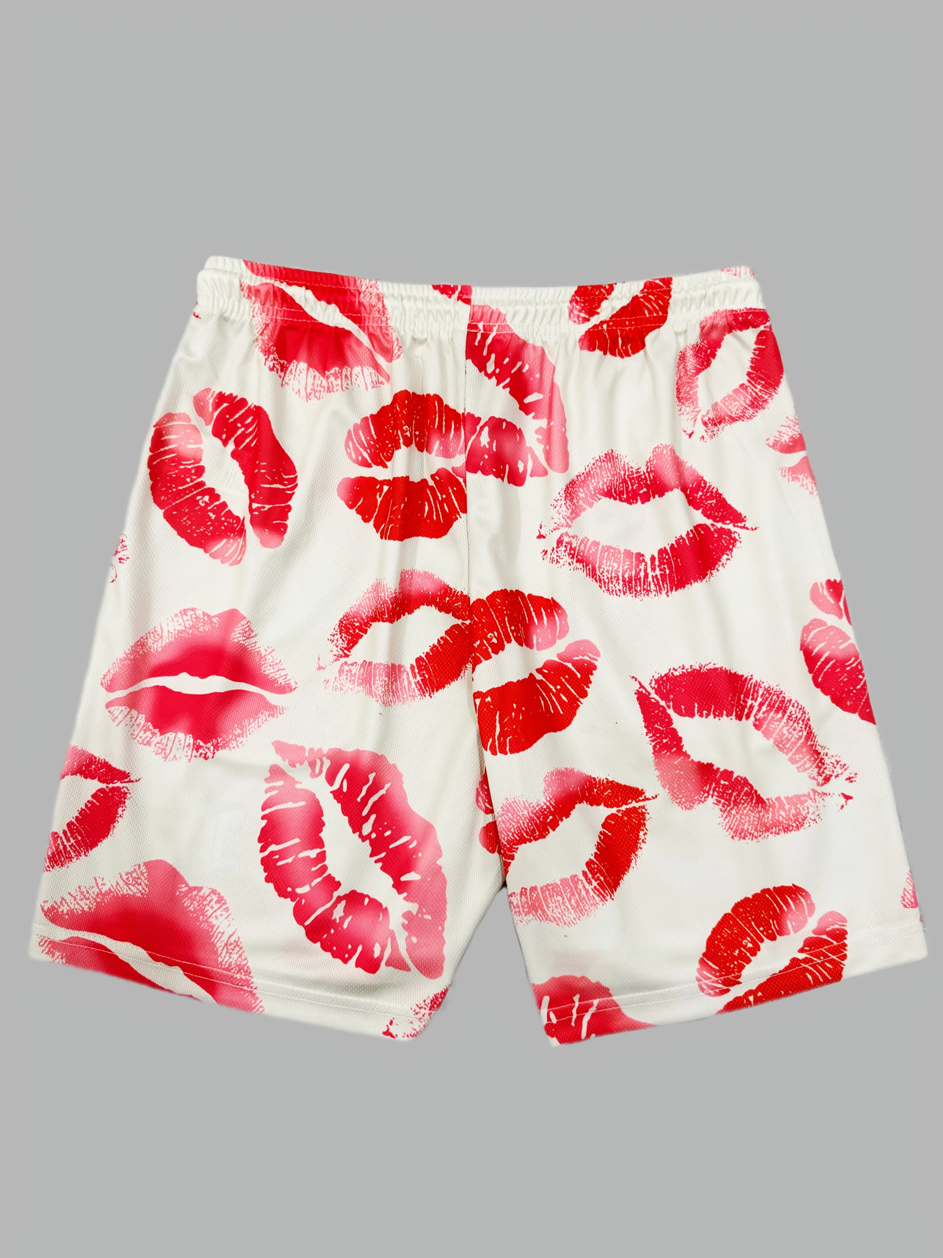 A Red Lip Print Pattern White Sports Shorts Sportswear Jogging Training Shorts Basketball Clothing Gym Running Loose Shorts Moto