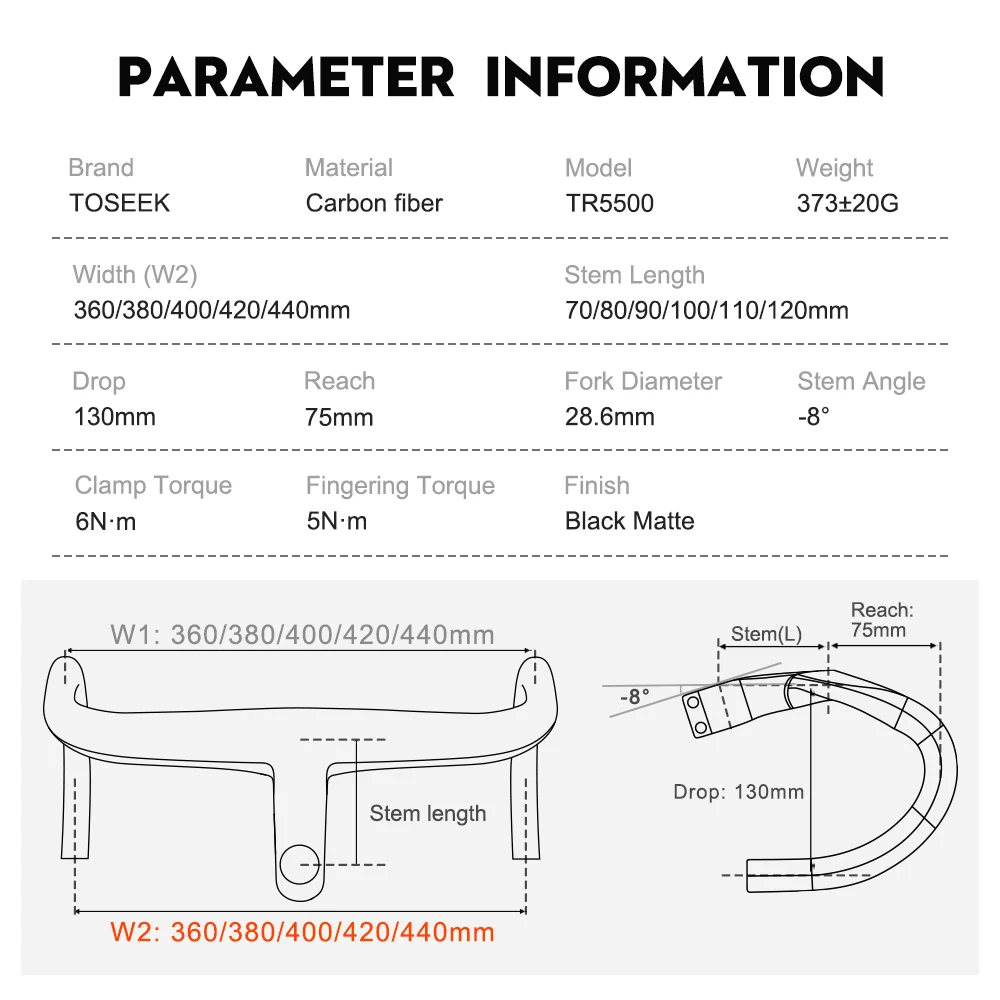 TOSEEK Fahrradlenker Drop Bar T800 Rennrad-Carbonlenker Integrierter Rennradlenker Gebogener Lenker Interne Kabelführung Fahrradteil – Detail 4