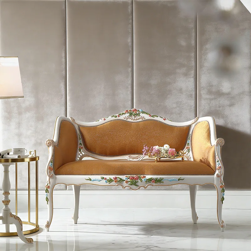 French court retro solid wood concubine chair European villa bedroom bedside stool cloth casual single chair shoe changing stool