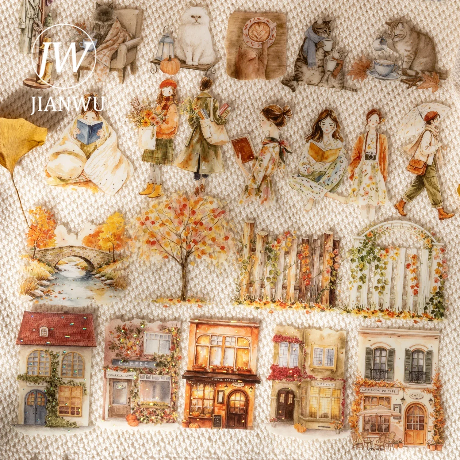 JIANWU Vintage Maillard Life House Character Landscape Material Collage Scrapbooking PET Sticker Creative DIY Journal Stationery view 2