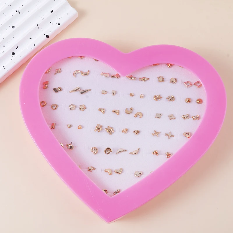 New 36Pairs/set Gold Color Lovely Mini Stud Earing Set Cute Heart Moon Stud Earrings For Girl Fashion Lady Daily Ear Jewelry