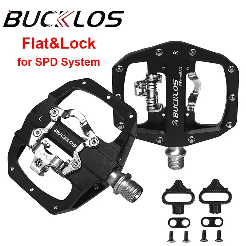 

BUCKLOS Mountain Bike Pedals Aluminum Alloy Bicycle Clipless Pedal for Shimano SPD Lock & Flat Dual Function Pedals MTB Parts