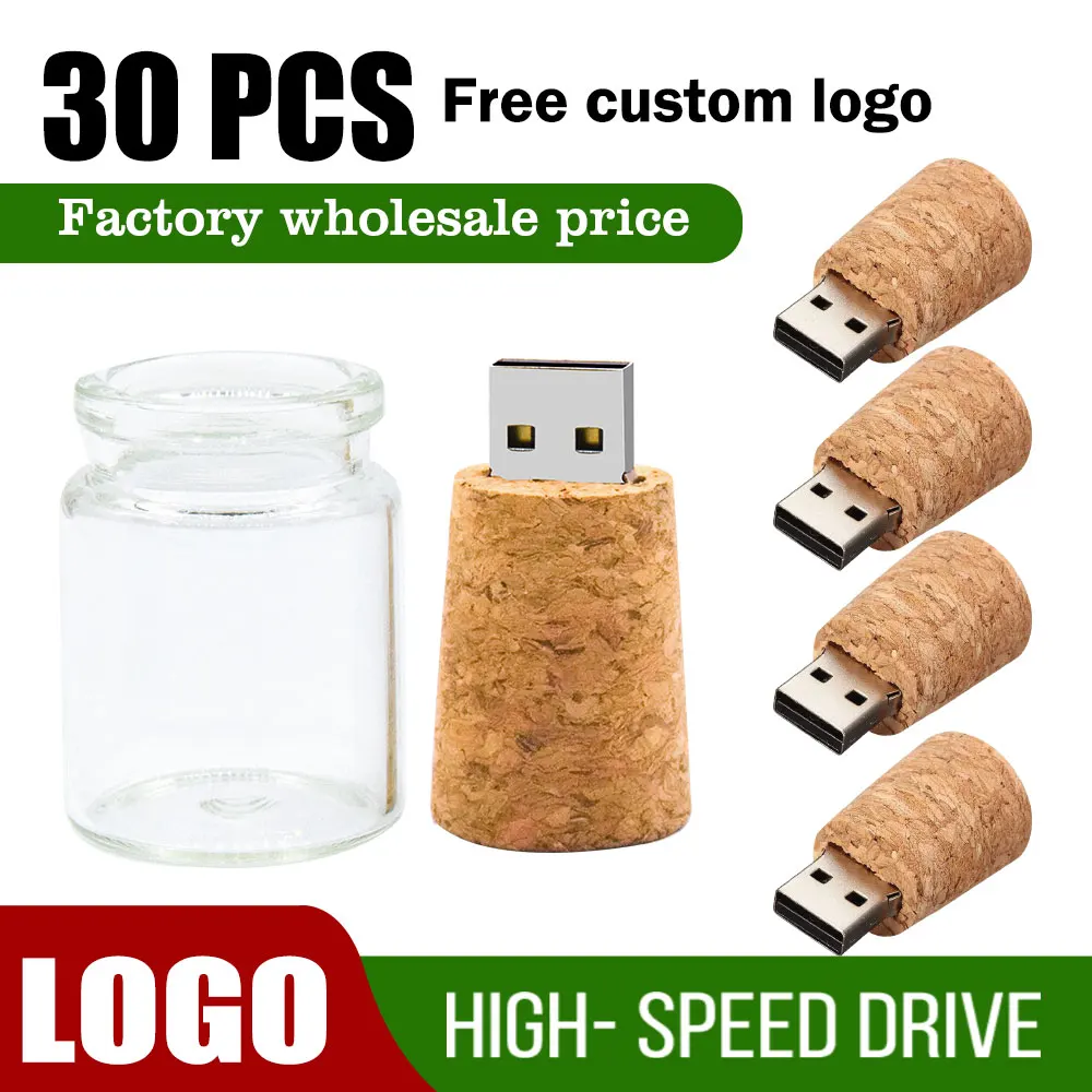 

30pcs/lot New Drift Bottle Usb 2.0 Flash Drives Glass Wooden Cork Pendrive 16GB 32GB 64GB 8GB U Disk 1 PCS Free Custom LOGO