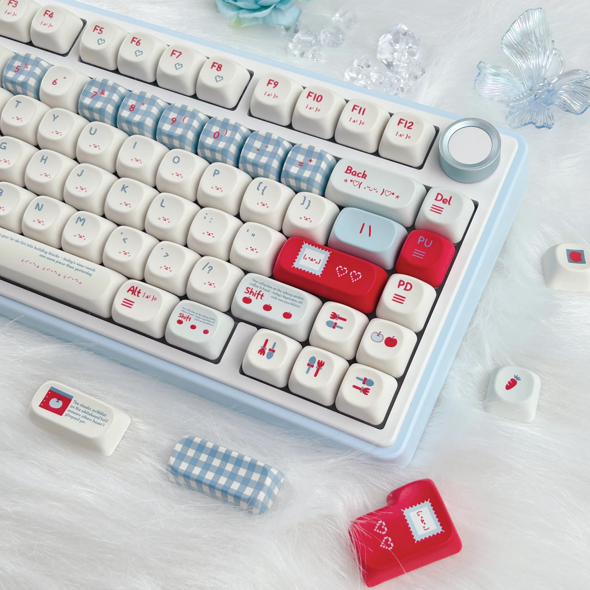 

Клавишные колпачки MAIMOOO с милыми эмодзи, круглые, с мультяшным рисунком, PBT, настраиваемые, красно-синие в клетку, для механических клавиатур