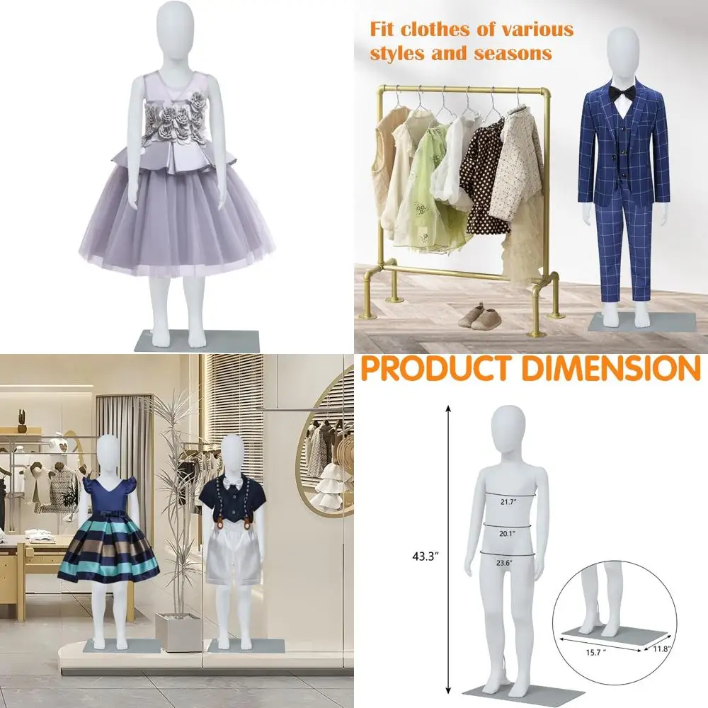 

Child Mannequin 43.3 Inches Full Body Adjustable Poseable for Clothing Display with Stable Base