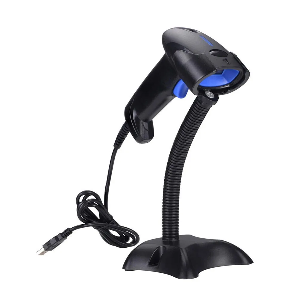 1pc Handheld USB 1D Barcode Scanner With Stand Bar Code Reader For POS Wired E-commerce Warehouse Management Library Lending