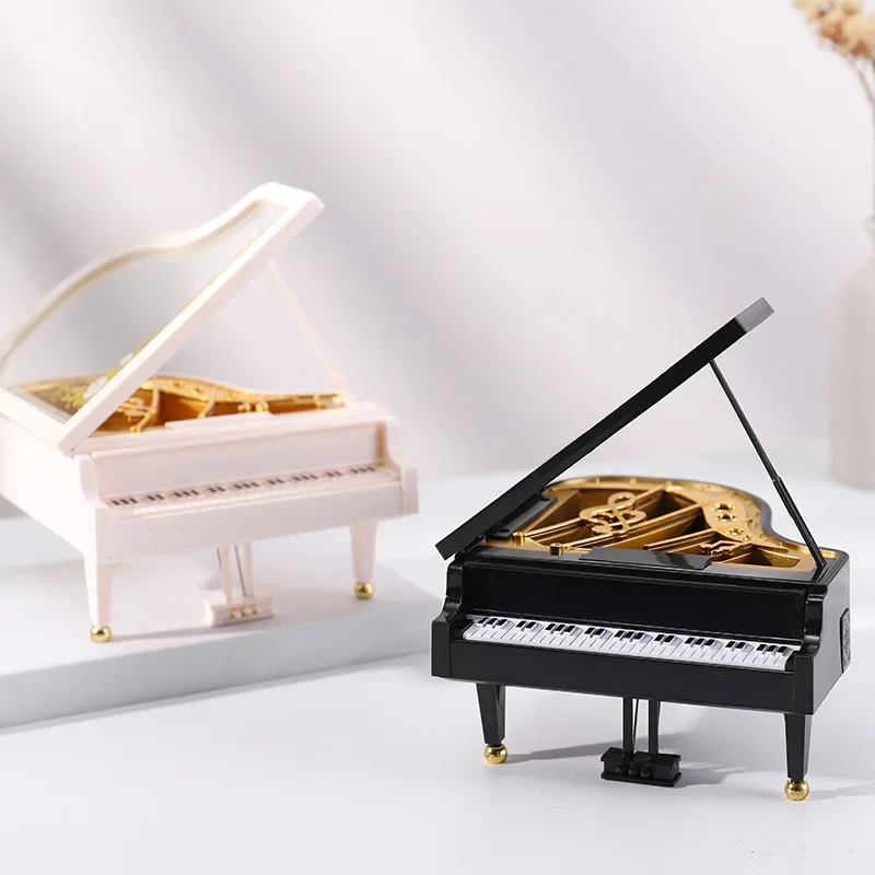 Creative Piano Shape Decor Music Box  Simulated Piano Movement Music Box Friend Couple Birthday Gift Model Decoration