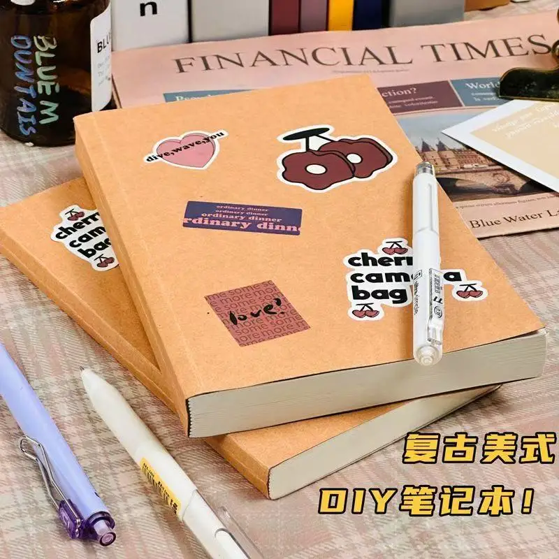 

128 Sheets A5 Blank Cowhide Paper Notebook Cowhide Notebook Stationery Diary Sketchbook Planner Journal Notebook Agenda Stickers