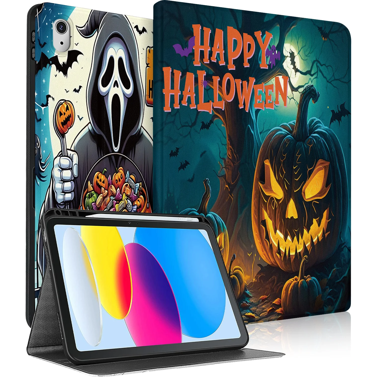

Чехол Forest Funny Ghost Candy для iPad A16 2025 11-го поколения 11 дюймов/2022 10 10,9 дюймов, чехол для планшета с автоматическим пробуждением/сна, HALLOWEEN Pumpkin