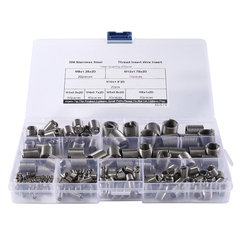 2 Sets 200Pcs Thread Insert Wire Insert Kit M3-M6/M8 M10 M12 Stainless Steel 304 Screw Socket Thread Repair Kit