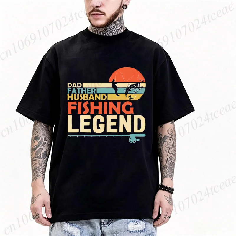 Men Vintage Fishing Legend T Shirt Dad Father Husband Graphic Oversized Short Sleeve Tee Gift For Fisherman Husband Casual Tops