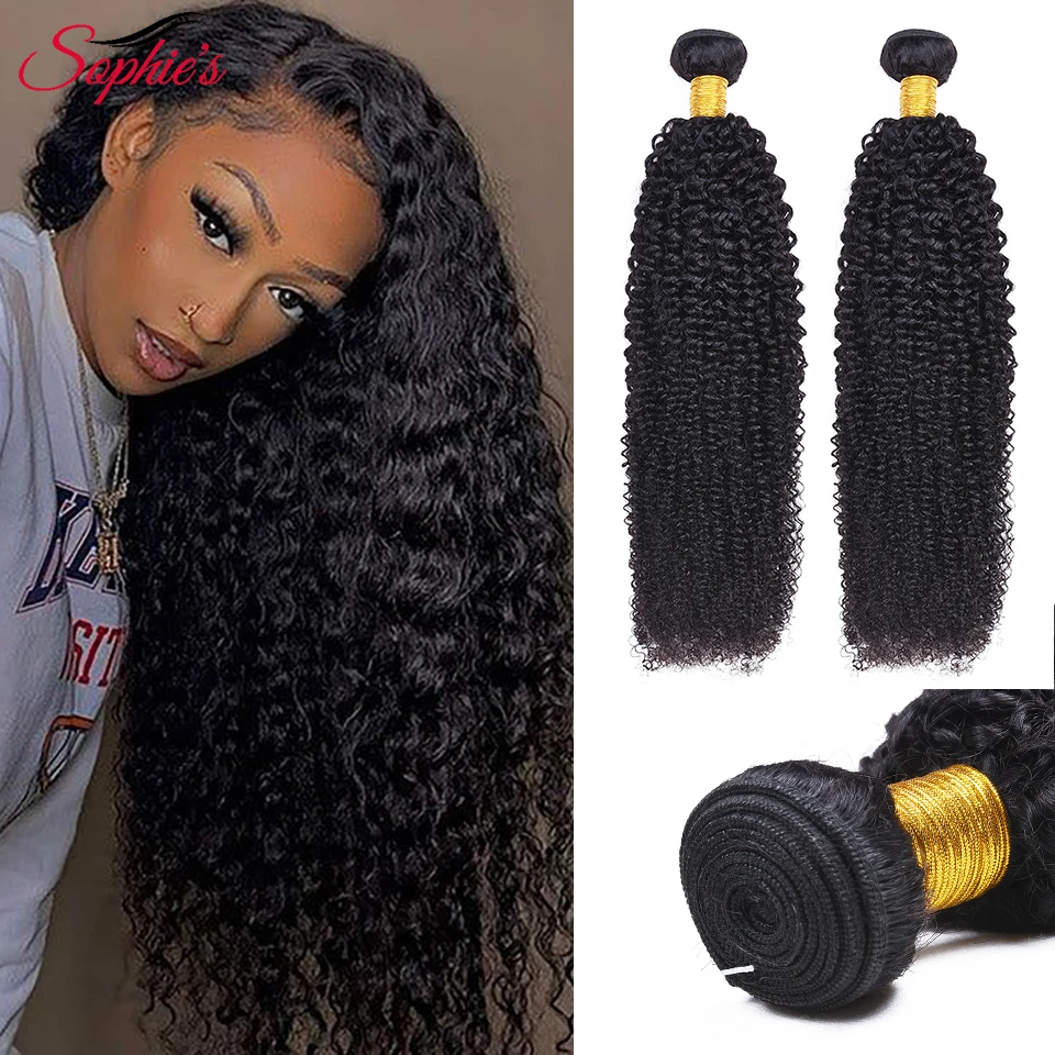 Sophie's-Mèches Brésiliennes Naturelles Remy, Cheveux Afro Crépus Bouclés, Extension Double Trame, 8 à 28 Pouces