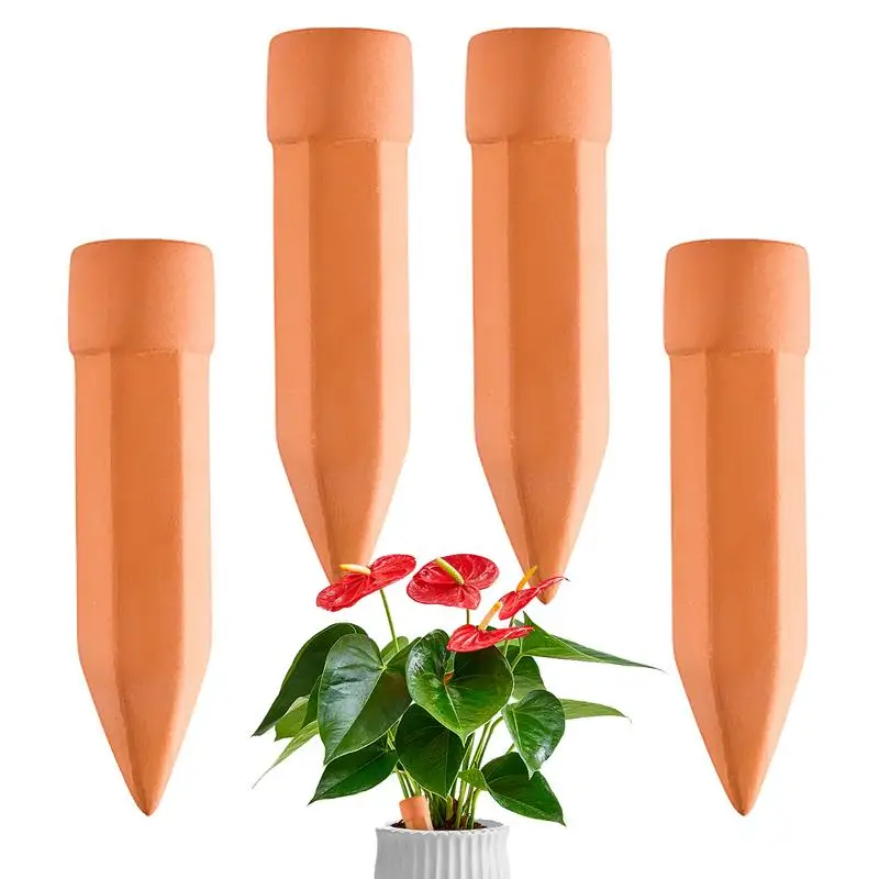 Self Watering Planter Insert 4pcs Clay Auto Watering Stakes For Plants Portable Vacation Plant Watering System Automatic Self