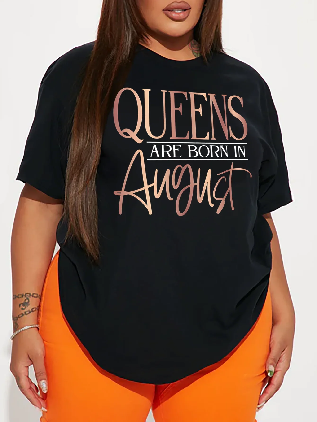 Plus Size Women's Summer Casual Short Sleeves 6 Colors O-Neck T-shirt Printed Graphics QUEENS AUGUST Plus Size Women's T-shirt