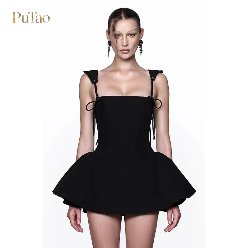 robe-de-cocktail-courte-noire-putao-a-col-carre-pour-femme-avec-bretelles-et-nœud-jupe-evasee-tenue-de-soiree-club-rendez-vous-galant