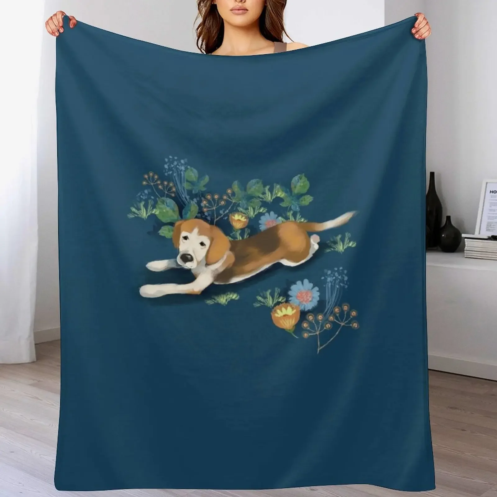 Adorable beagle art with flowers Throw Blanket Year Round Soft Comfortable Blanket for Home