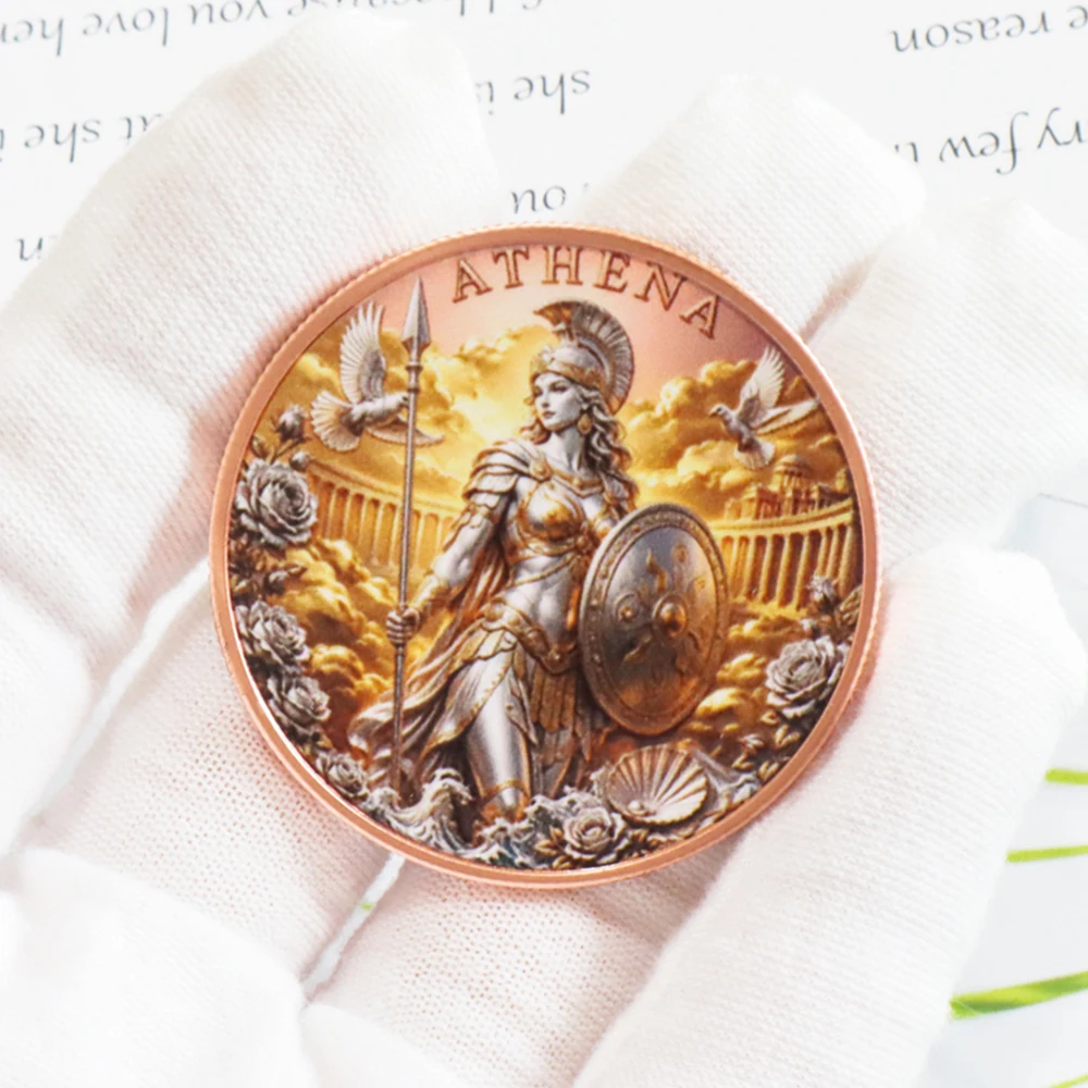 1pc 1 OZ .999 Fine Copper Athena Warrior Goddess Challenge Coin Color Print Mythology Challenge Coin Myth Art Collection