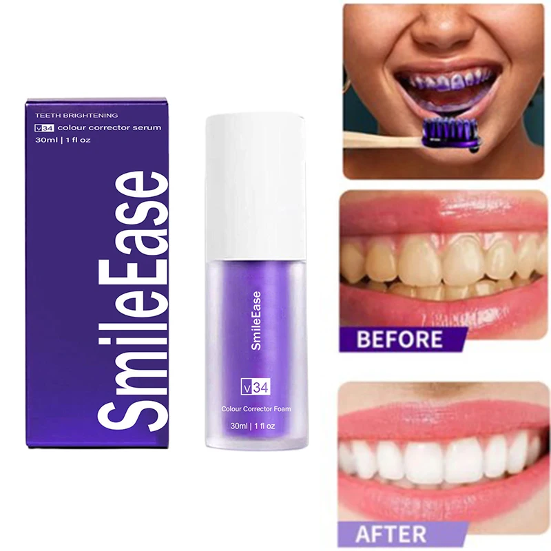 30ml V34 Toothpaste Purple Color Corrector Toothpaste For Teeth White Brightening Tooth Care Toothpaste Reduce Yellowing