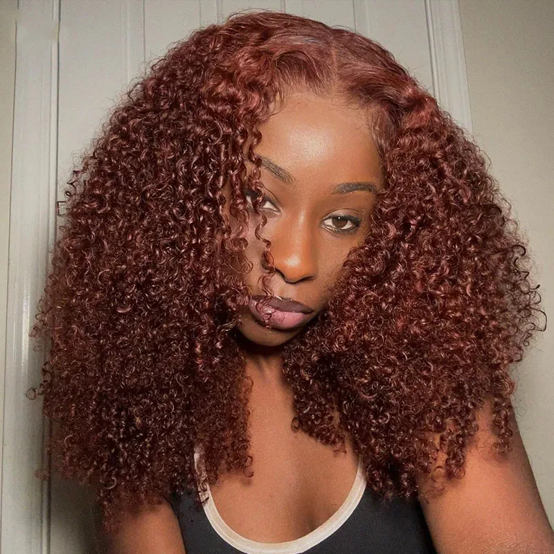 

Reddish Brown Colored Kinky Curly Wave 13x6 Lace Front Wig 13x4 Virgin Wig 100% Remy 12A 5x5 Lace Wig Pre Plucked With Baby Hair