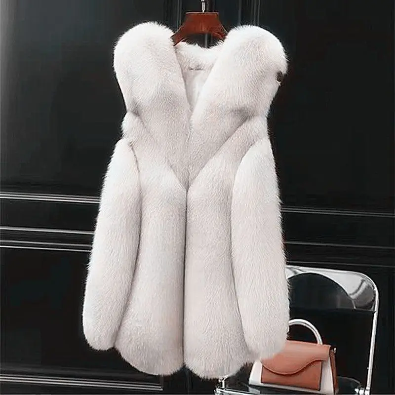 2025 Women Autumn Winter New Imitation Fox Fur Vest Jacket Female Mid-Length Vest Women Grace Fashion Young Coat