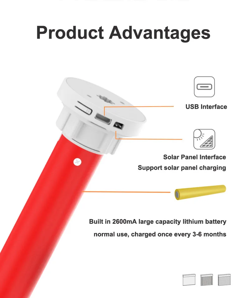 Raex TQL25B-1.2-05R-RF Tubular Motor with Built-In Lithium Battery Amazon Direct Connection Zigbee 433 RF for 38 Tube Roller Bli