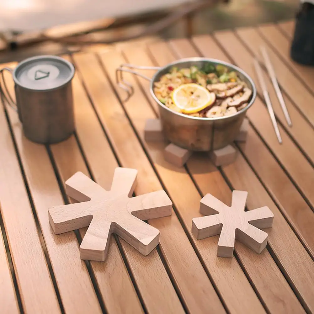 

Newest Kitchen Snowflake Wooden Insulation Placemat Coaster Outdoor Camping Dining Table Plate Bowl Pot Mat