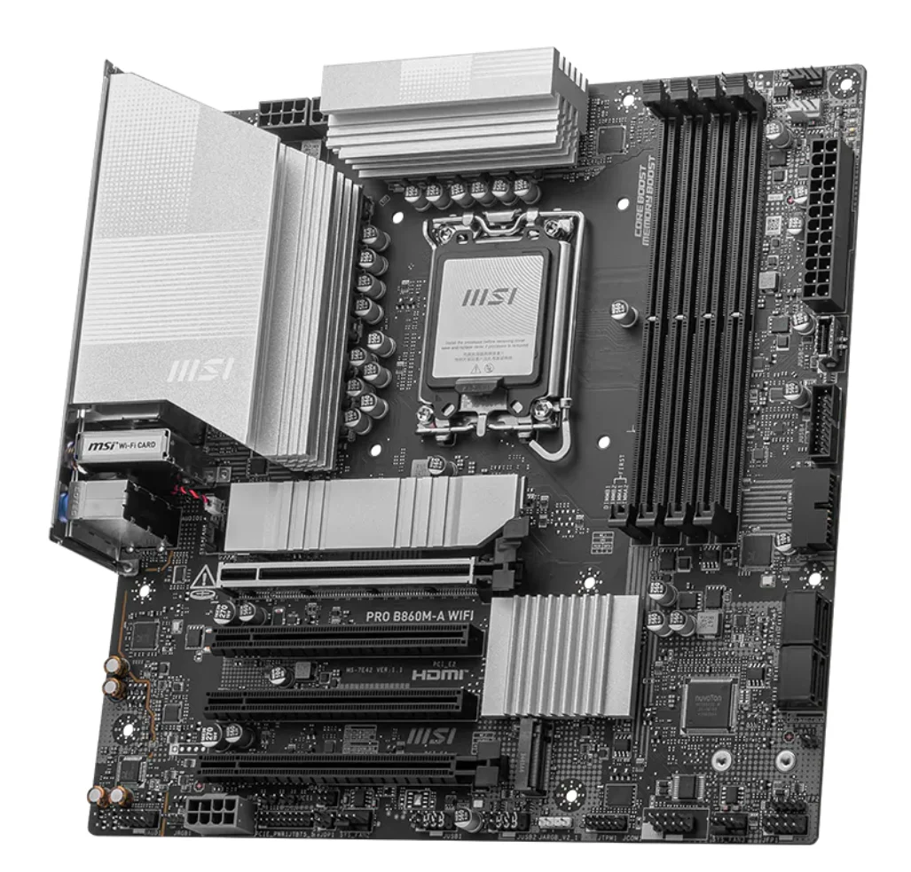 MSI PRO B860M-A WIFI Micro-ATX Motherboard Intel B860 Chipset, LGA 1851 DDR5  PCIe 5.0 WiFi 7, 2.5G Ethernet for Desktop