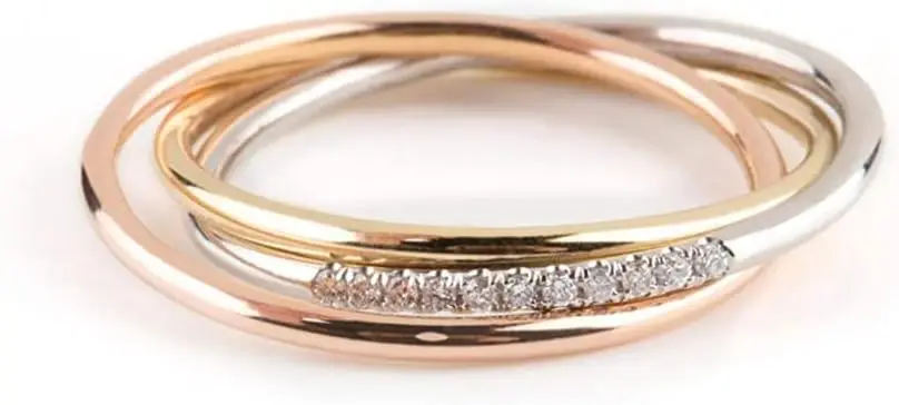 

Elegant jewel box Women 11 Diamonds Trinity ring in solid Gold 9k,14k & 18k, tricolor gold ring with