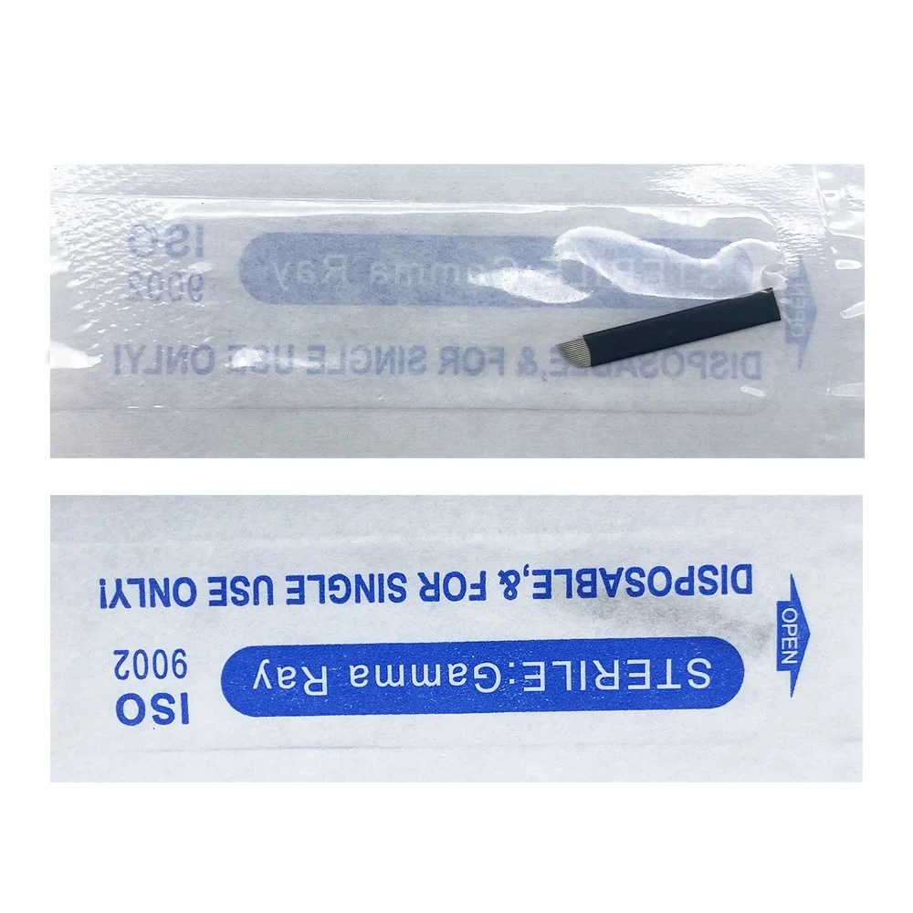 12 14 16 18 U Shape 0.18mm Lamina Tebori Flex Permanente Makeup Eyebrow Blades Manual Pen Microblading Tattoo Needles 100pcs